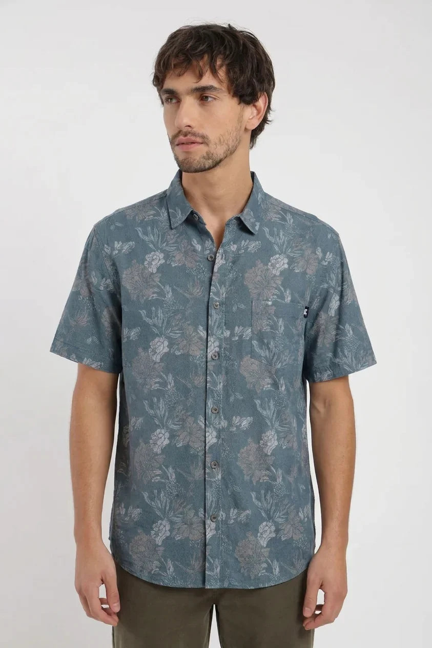 Camisa manga corta Flores azul - Viscosa Froens