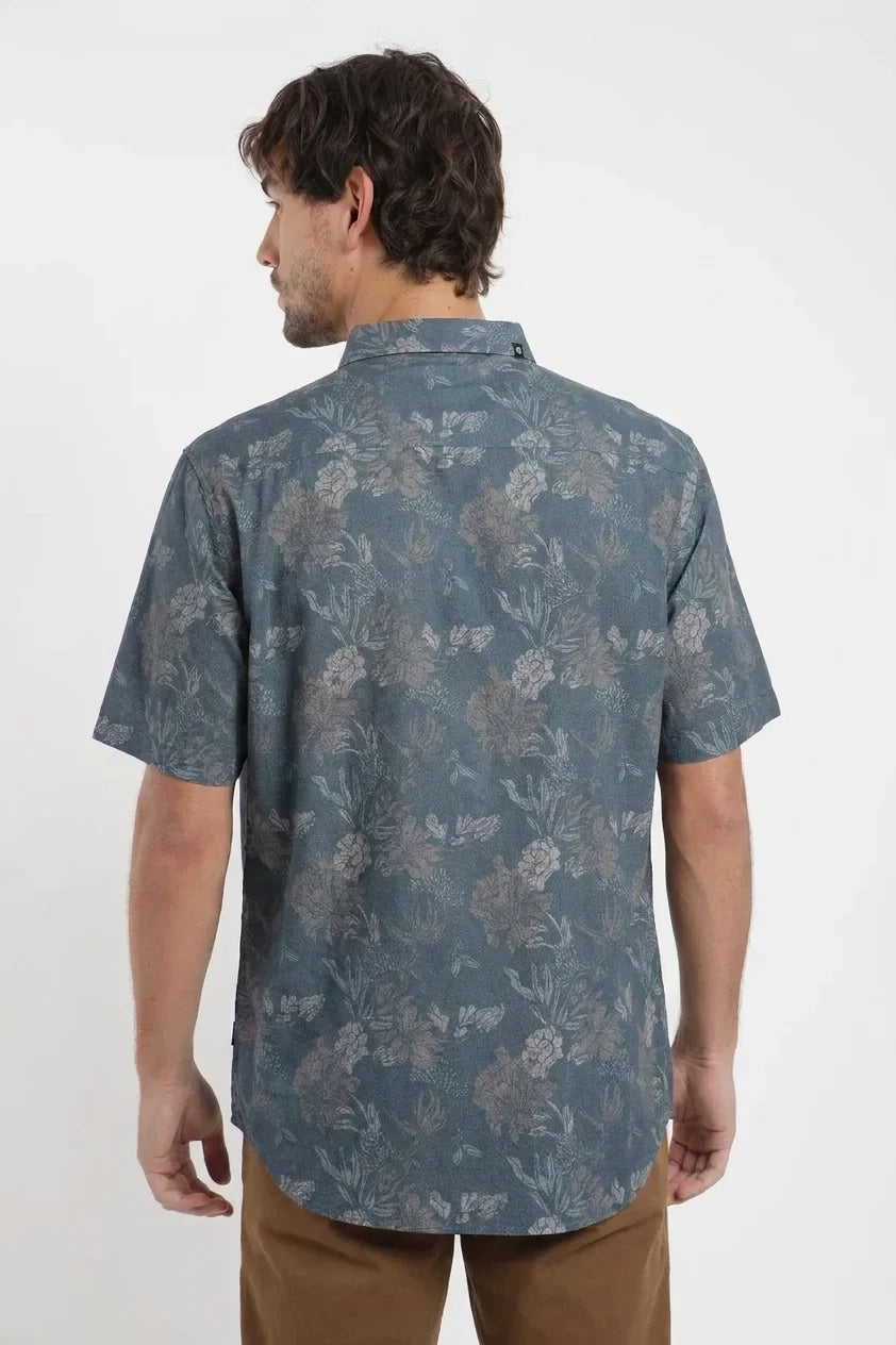Camisa manga corta Flores azul - Viscosa Froens