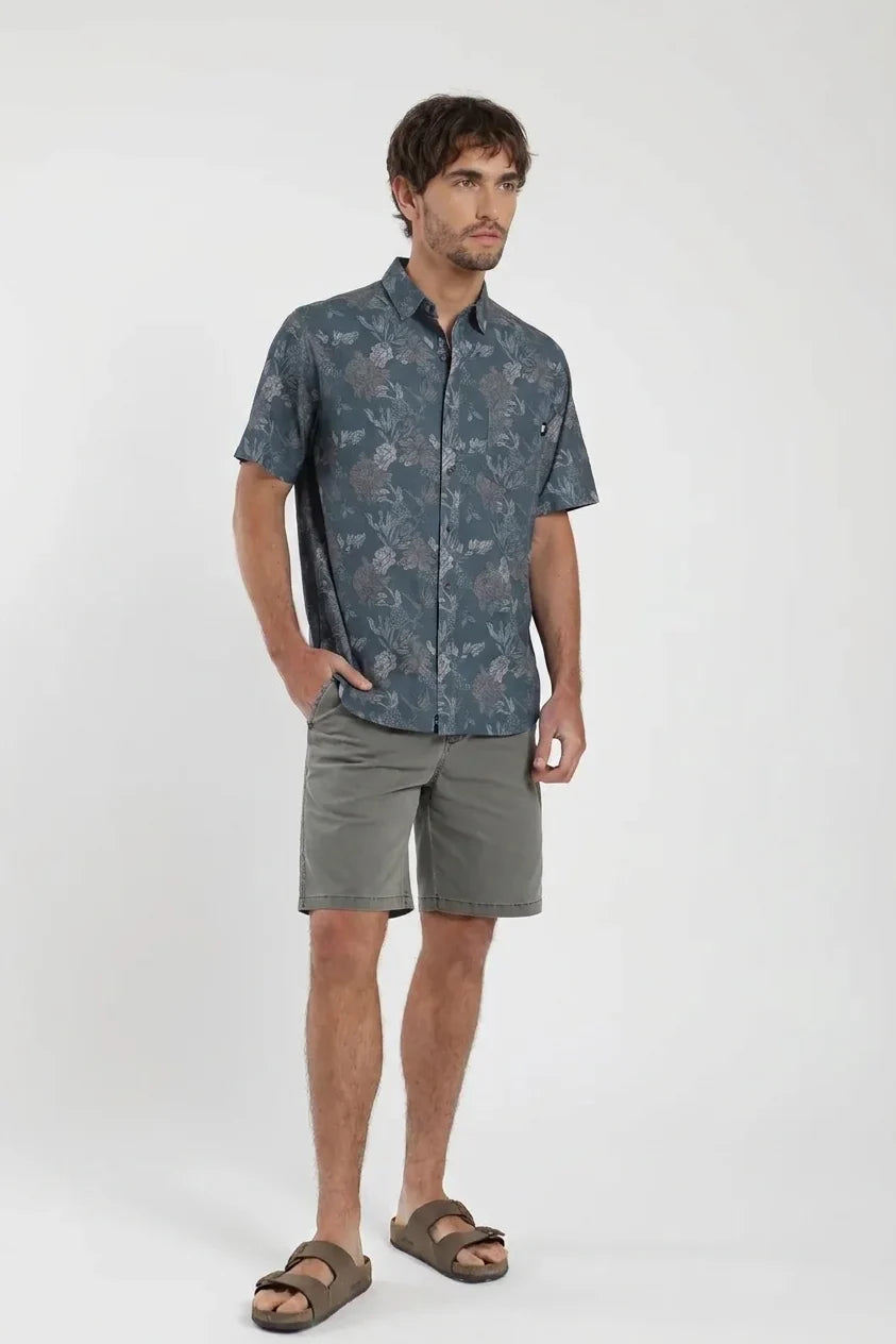 Camisa manga corta Flores azul - Viscosa Froens
