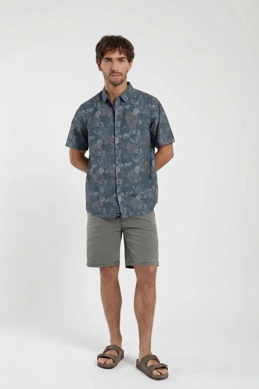 Camisa manga corta Flores azul - Viscosa Froens