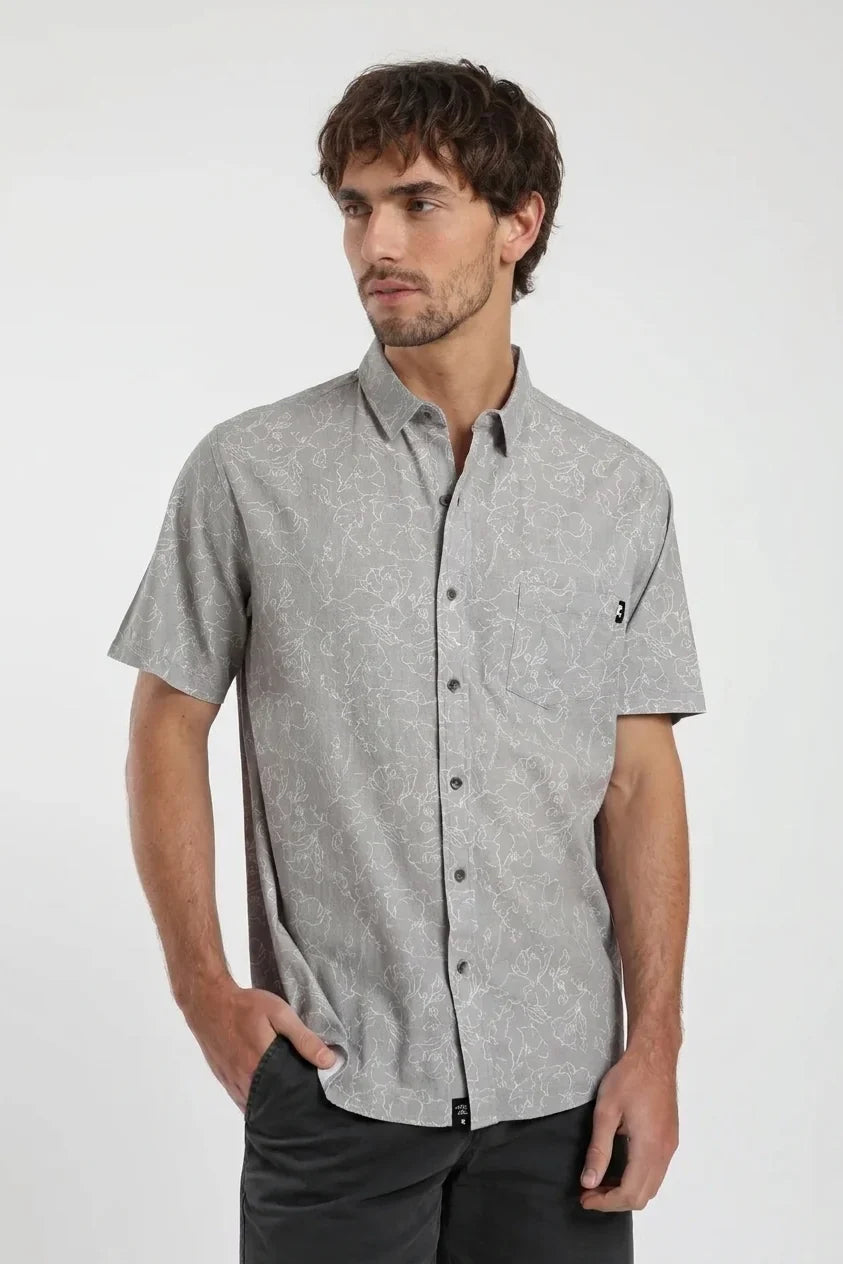 Camisa manga corta Líneas Flores taupe Froens