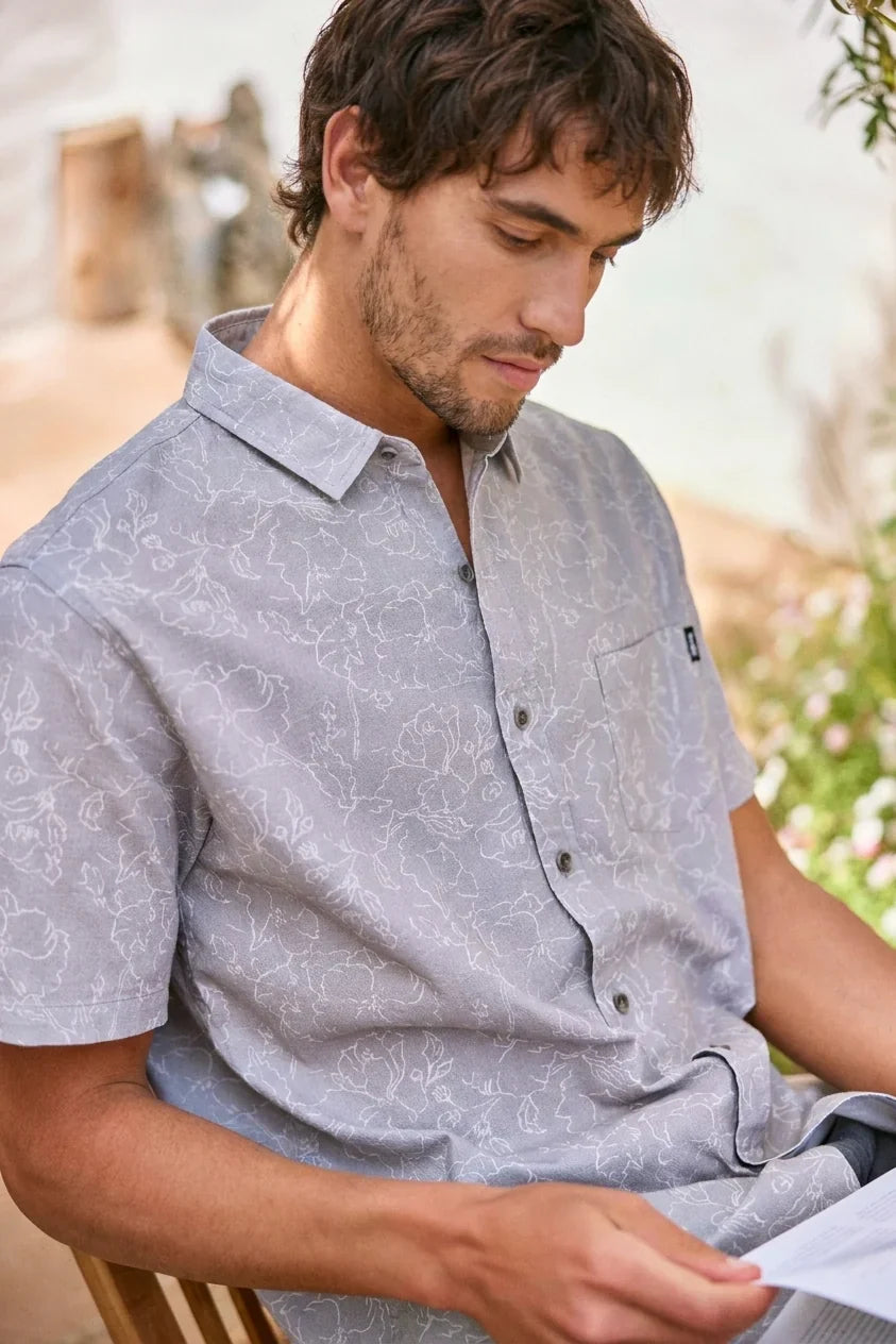 Camisa manga corta Líneas Flores taupe Froens