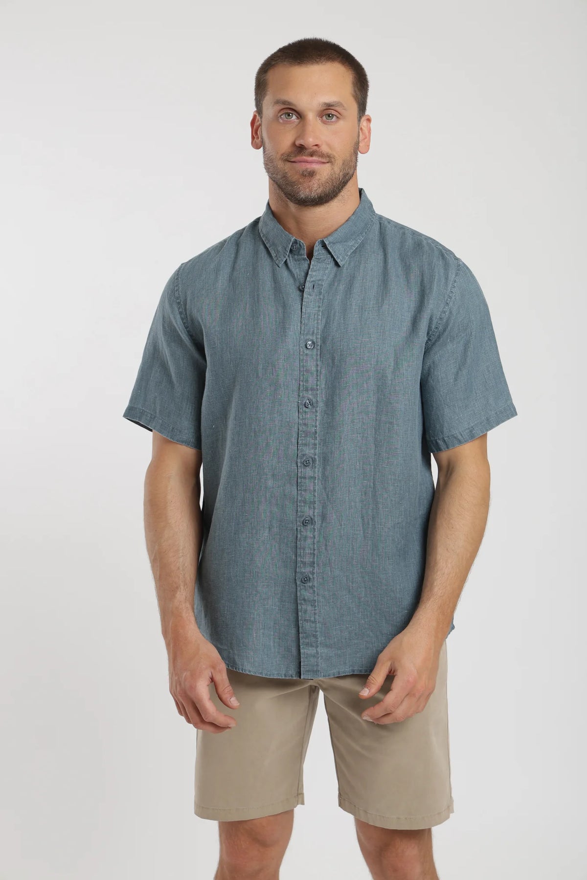 Camisa manga corta lino azul Froens