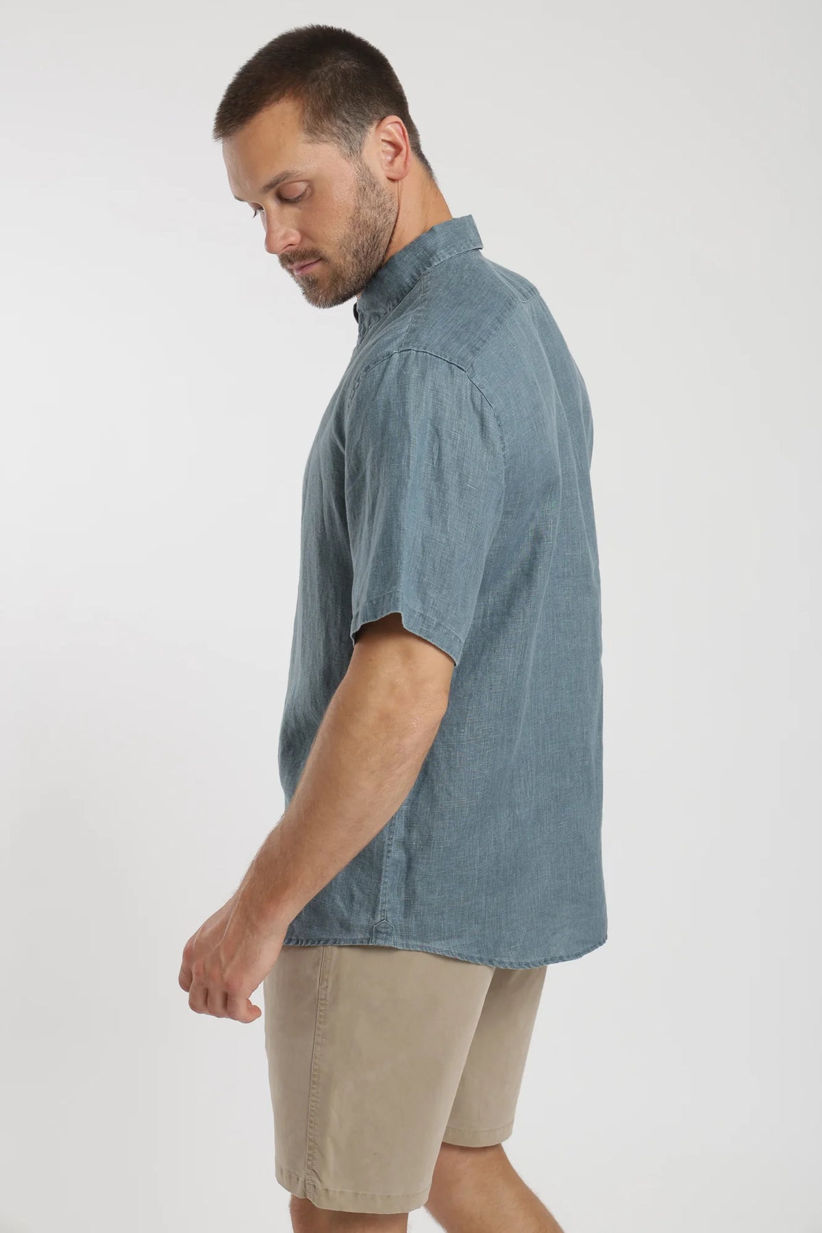 Camisa manga corta lino azul Froens