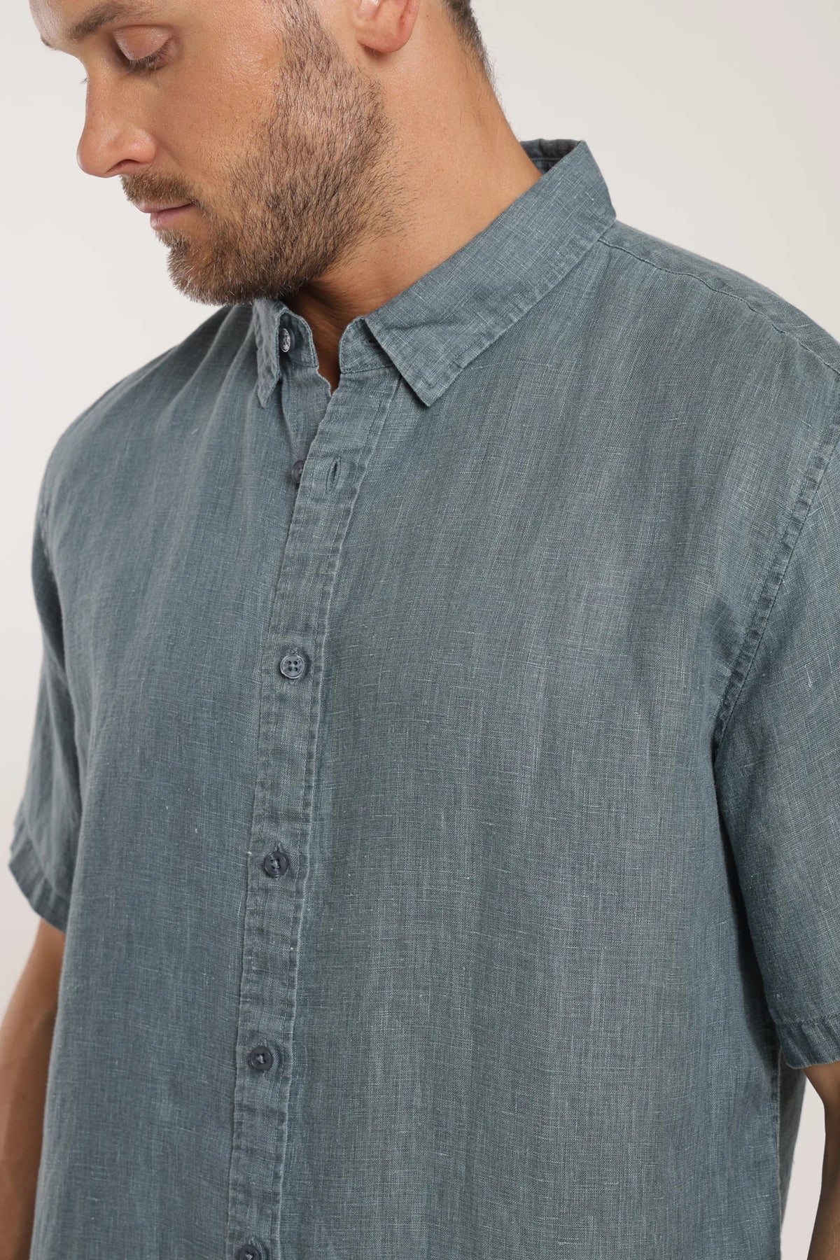 Camisa manga corta lino azul Froens