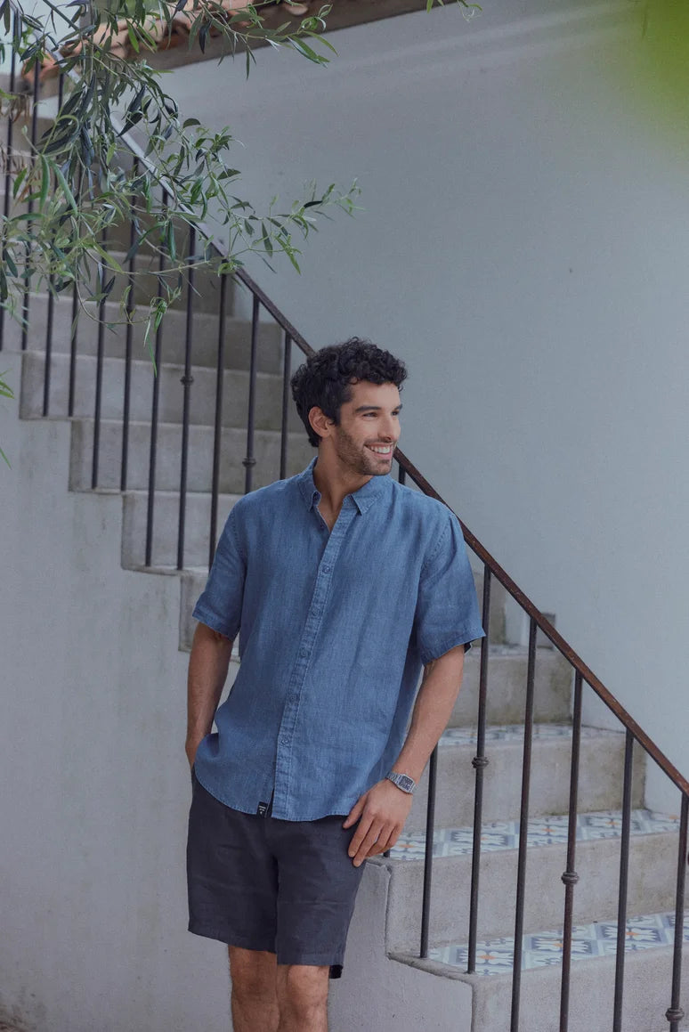 Camisa manga corta lino azul Froens