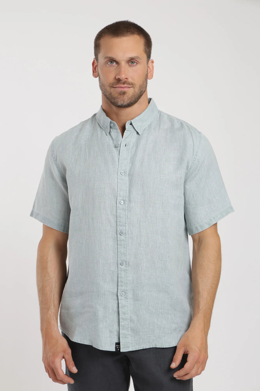 Camisa manga corta lino celeste Froens