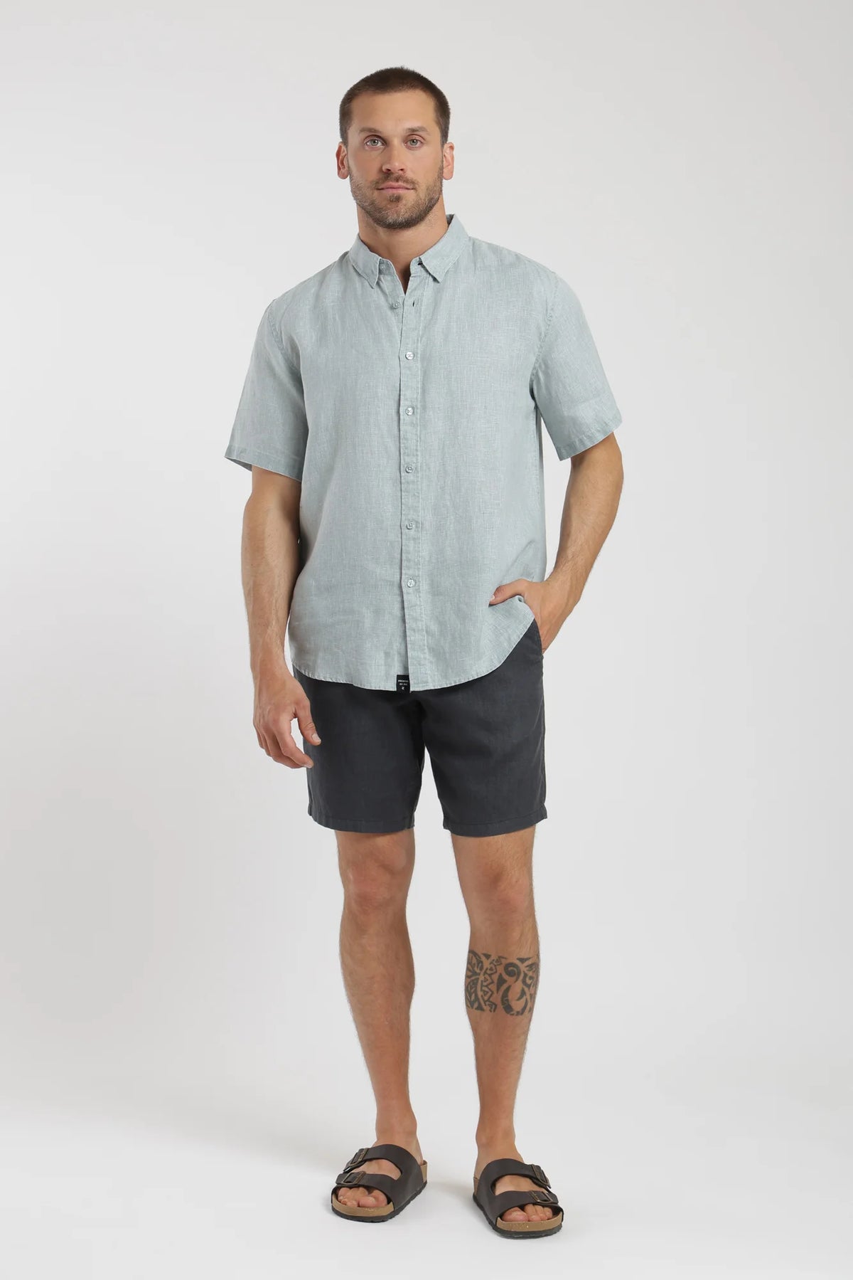 Camisa manga corta lino celeste Froens