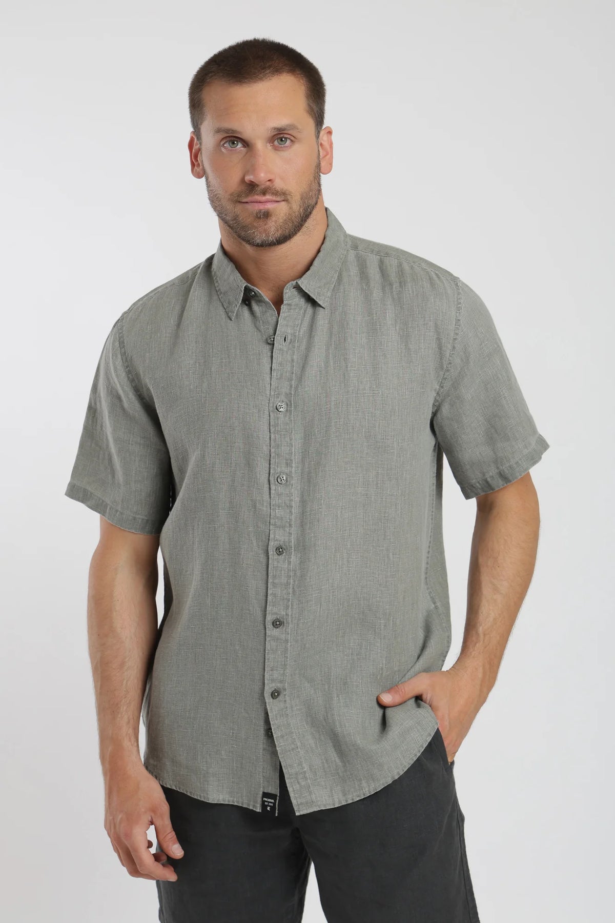 Camisa manga corta lino olivo Froens