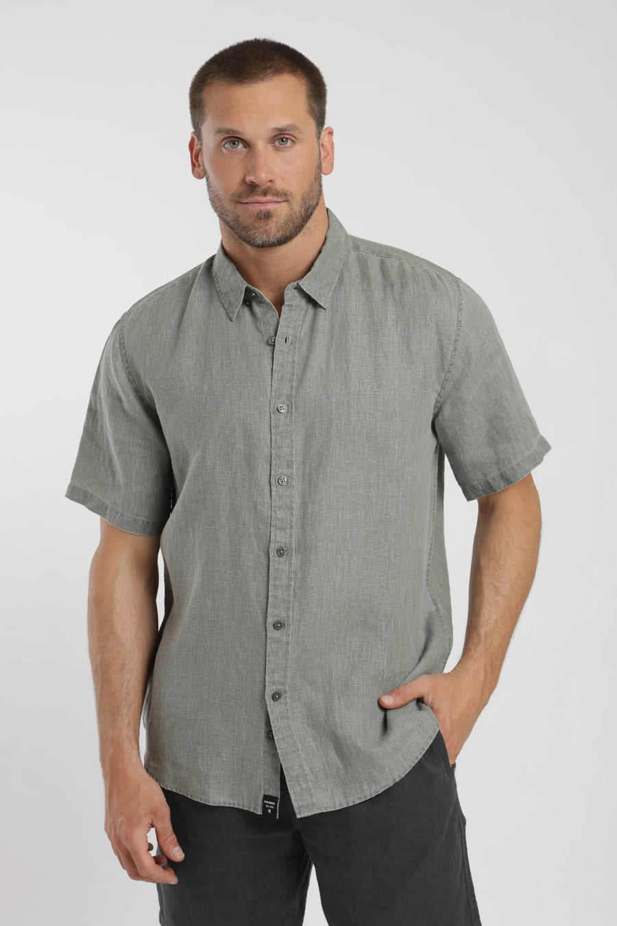 Camisa manga corta lino olivo Froens
