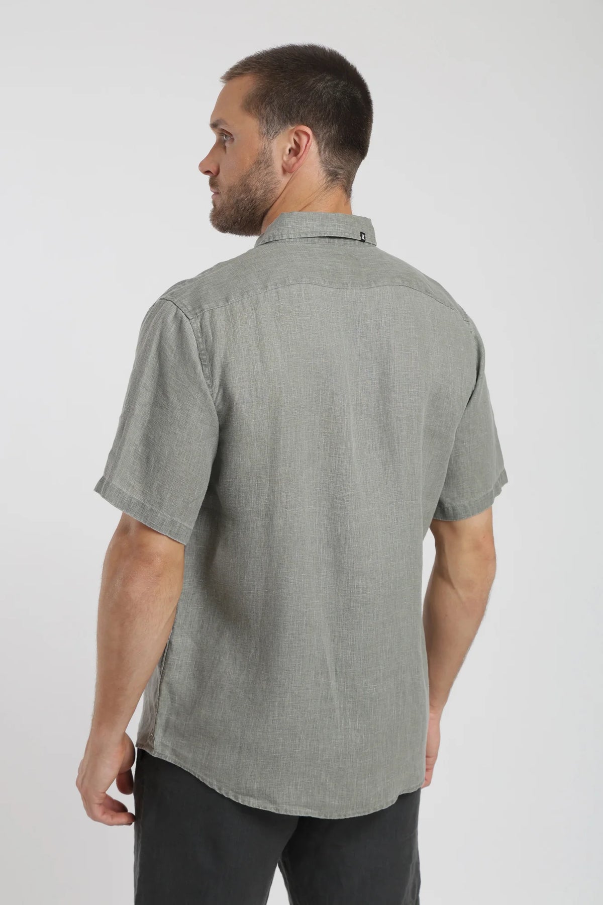 Camisa manga corta lino olivo Froens