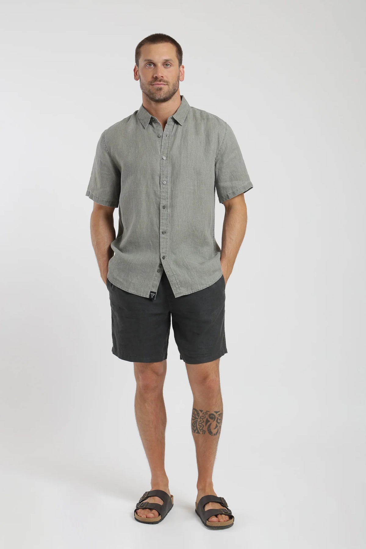 Camisa manga corta lino olivo Froens