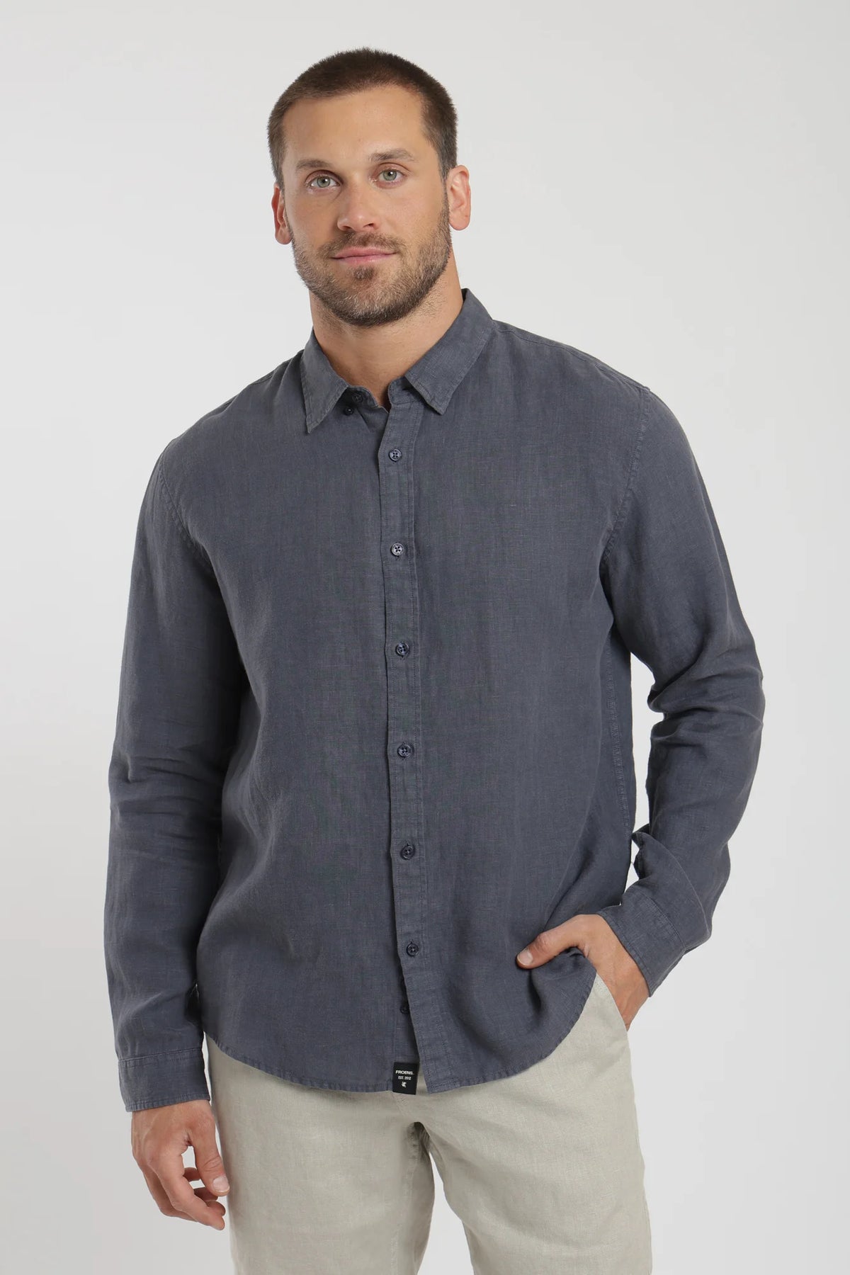 Camisa manga larga lino azul Froens