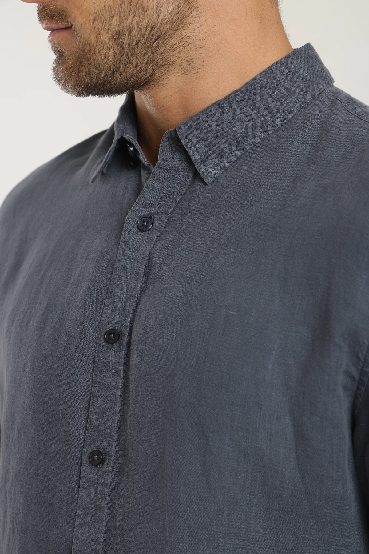 Camisa manga larga lino azul Froens