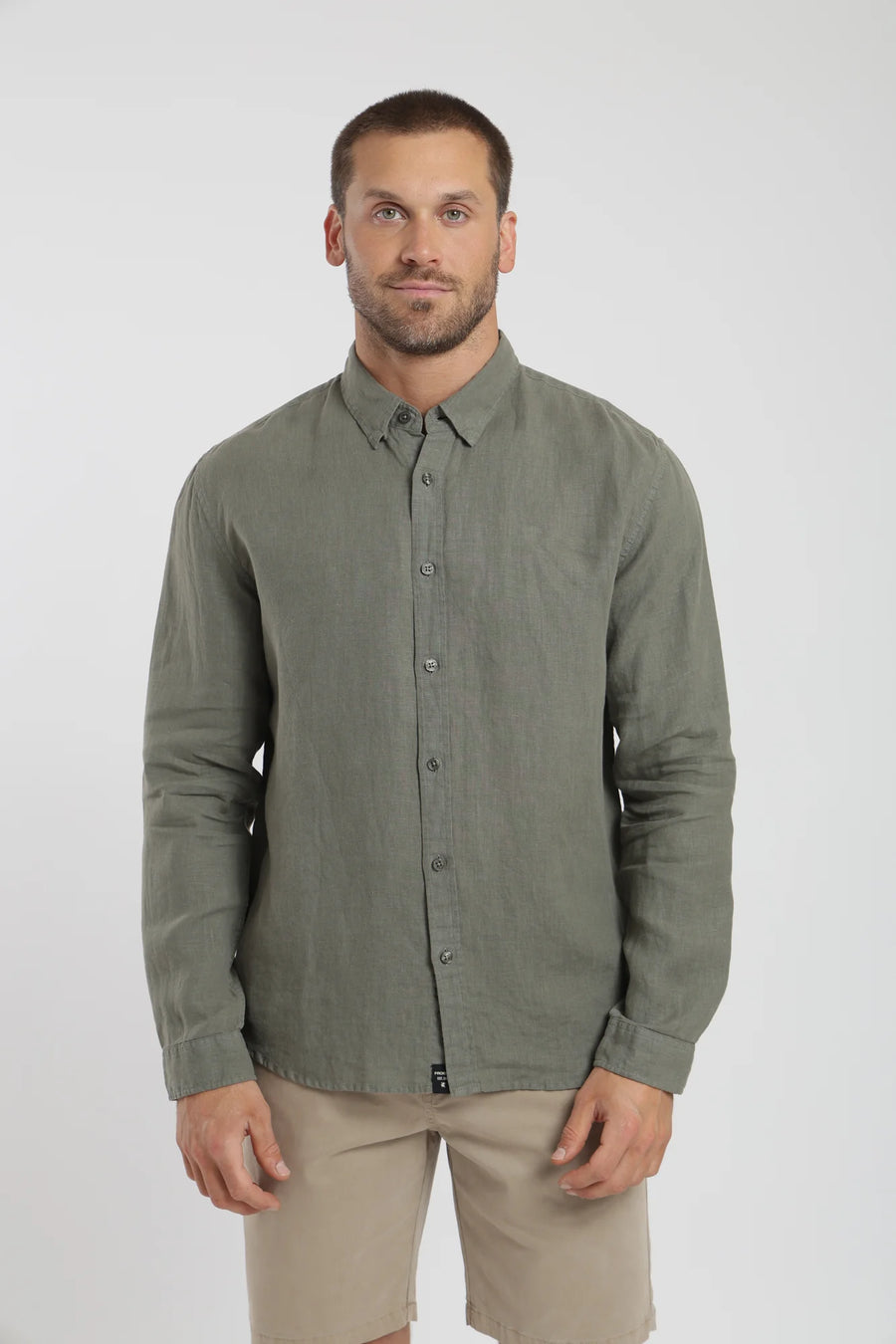 Camisa manga larga lino verde Froens
