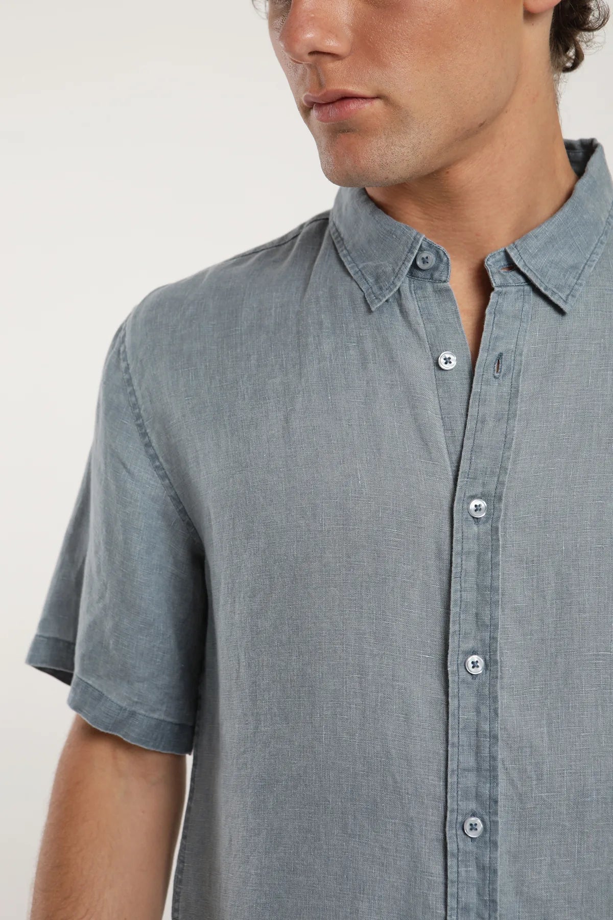 Camisa manga corta azul - Lino - Frøens