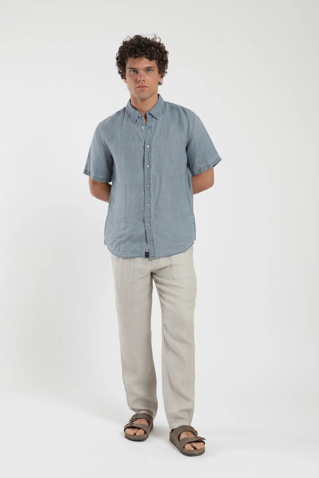 Camisa manga corta azul - Lino - Frøens