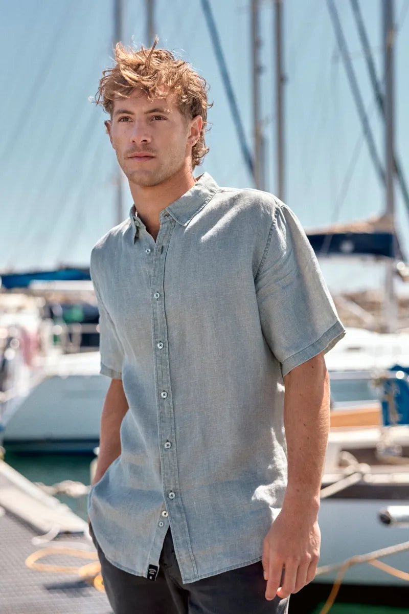 Camisa manga corta azul - Lino - Frøens