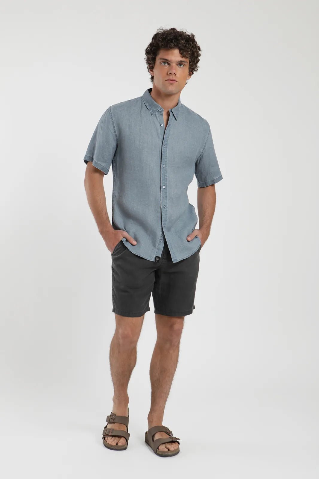 Camisa manga corta azul - Lino - Frøens