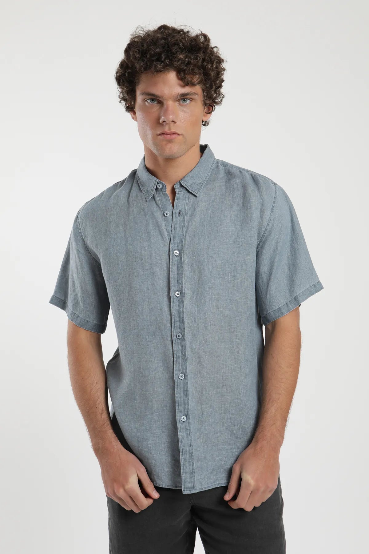 Camisa manga corta azul - Lino - Frøens