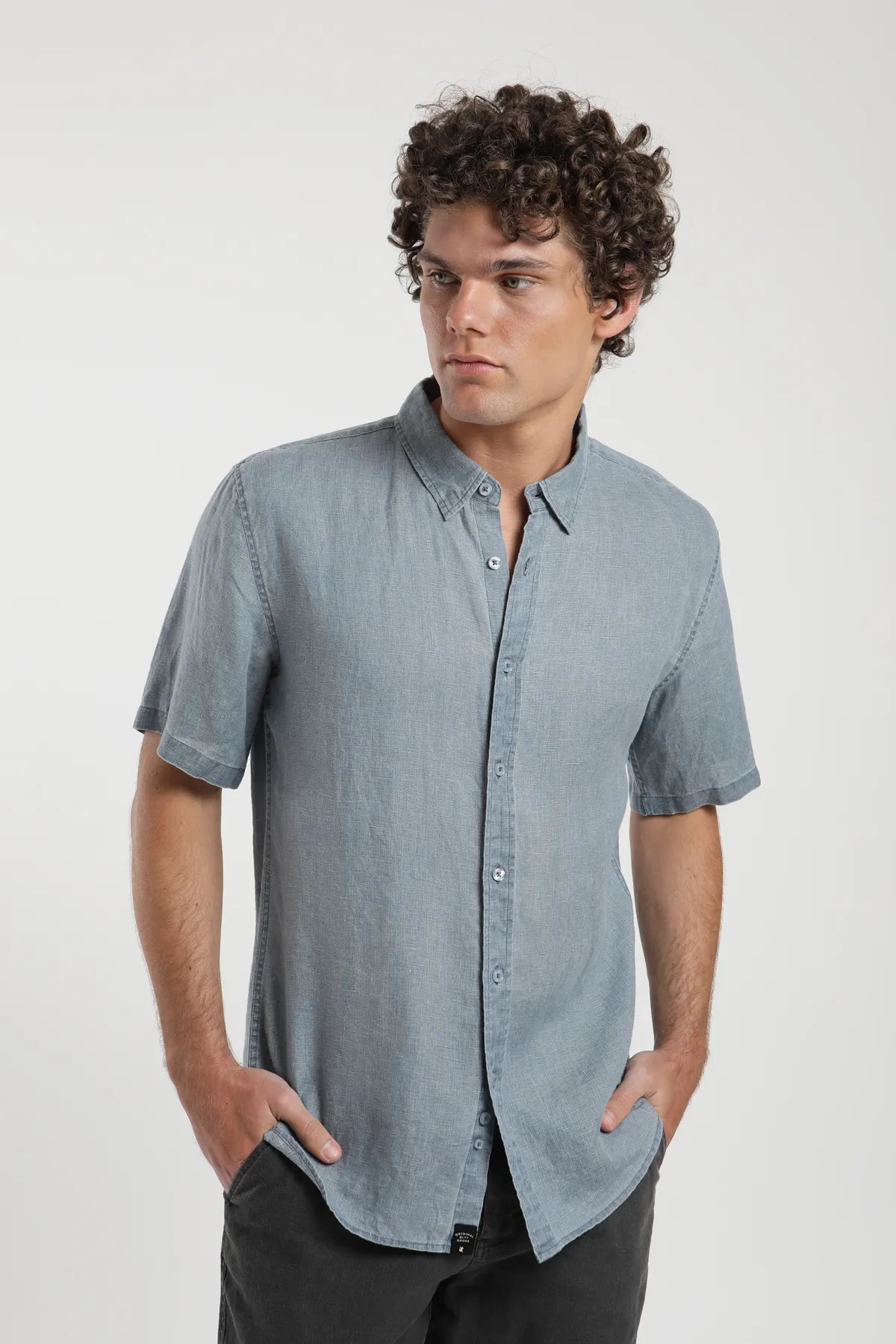 Camisa manga corta azul - Lino - Frøens
