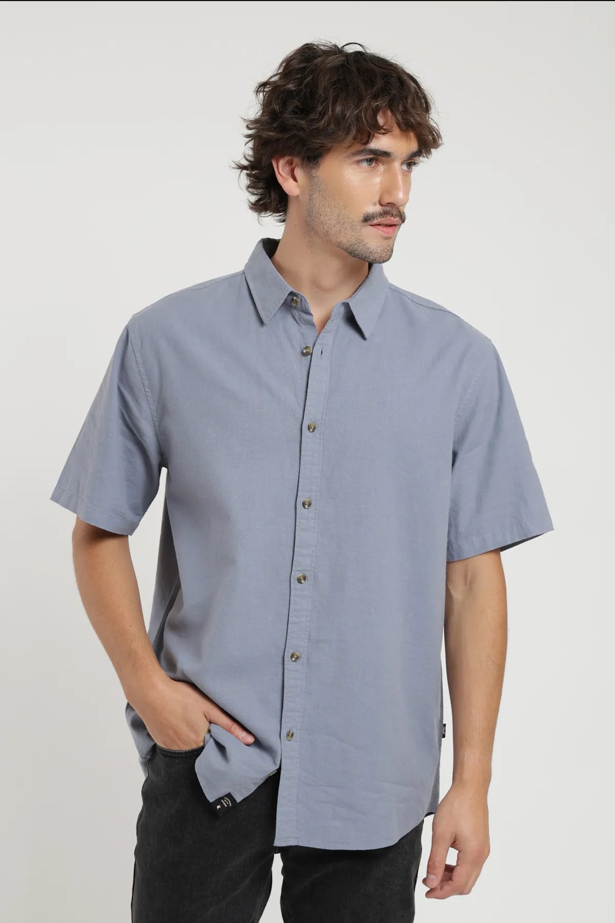 Camisa manga corta Classic celeste - Algodón orgánico y lino - Frøens