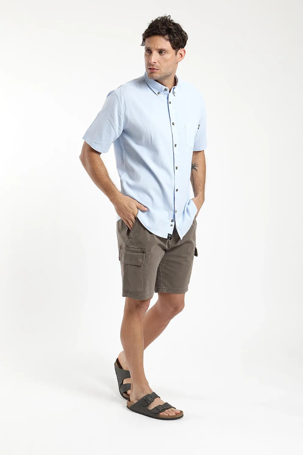 Camisa manga corta Classic celeste - Lino y algodón orgánico - Frøens
