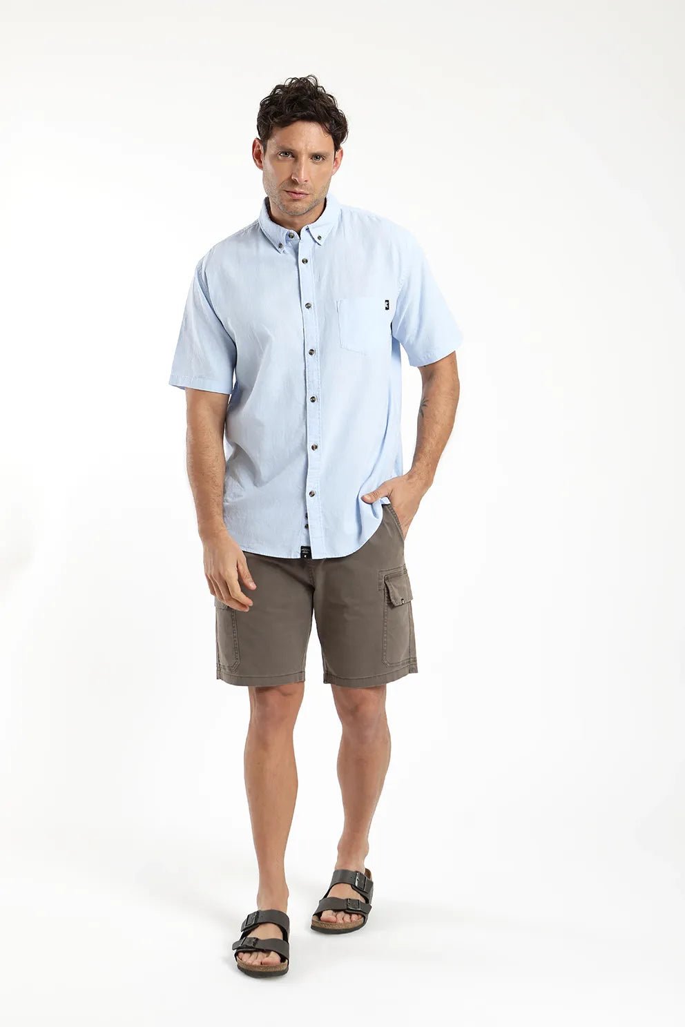 Camisa manga corta Classic celeste - Lino y algodón orgánico - Frøens