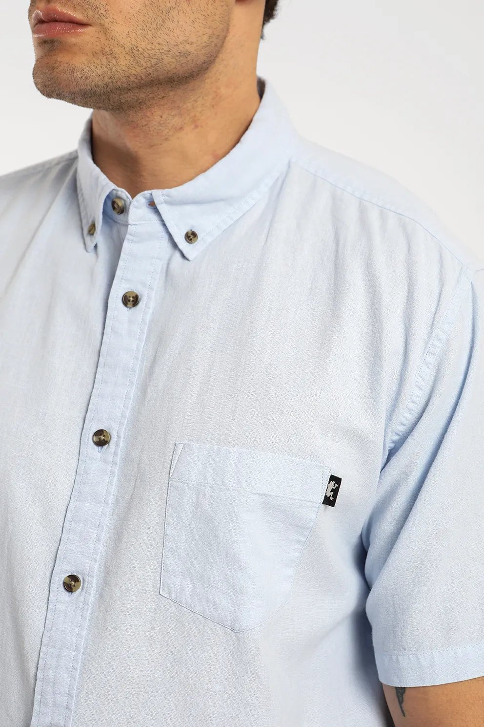 Camisa manga corta Classic celeste - Lino y algodón orgánico - Frøens