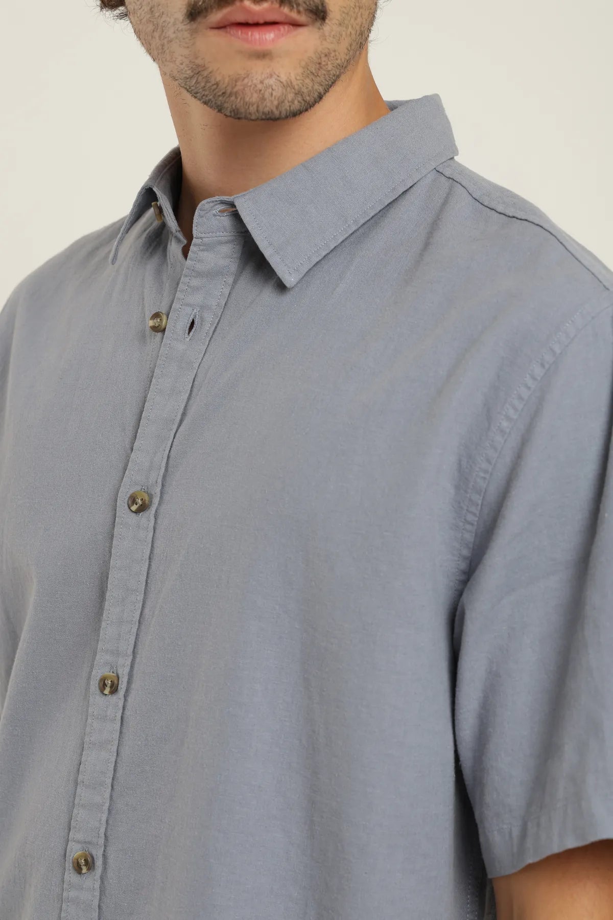 Camisa manga corta Classic celeste - Algodón orgánico y lino - Frøens