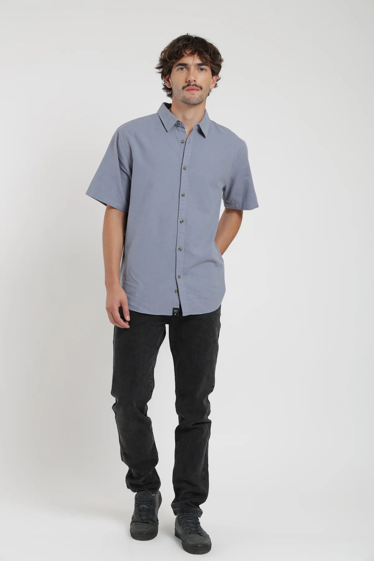 Camisa manga corta Classic celeste - Algodón orgánico y lino - Frøens