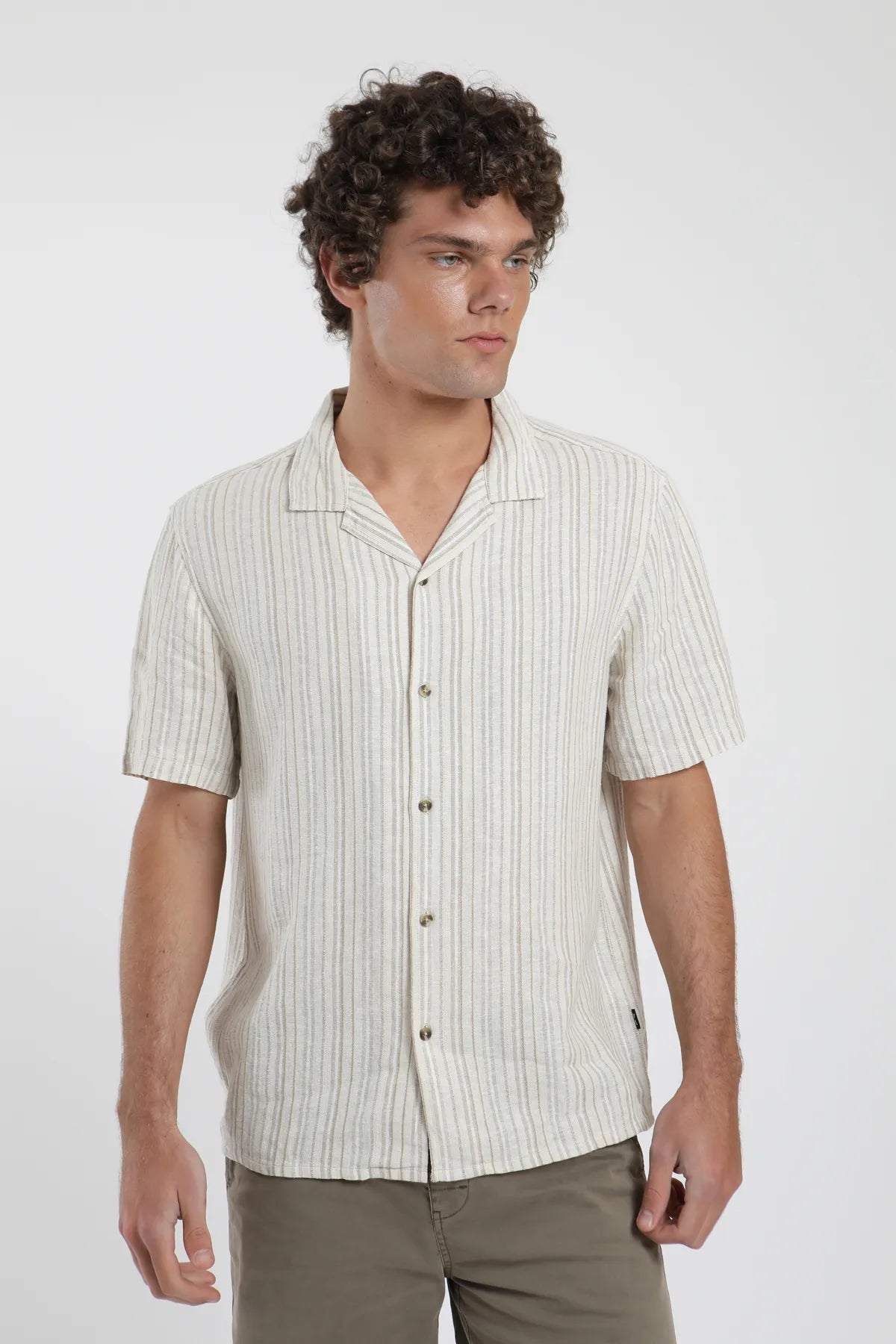 Camisa manga corta Jervis taupe - Lino - Frøens