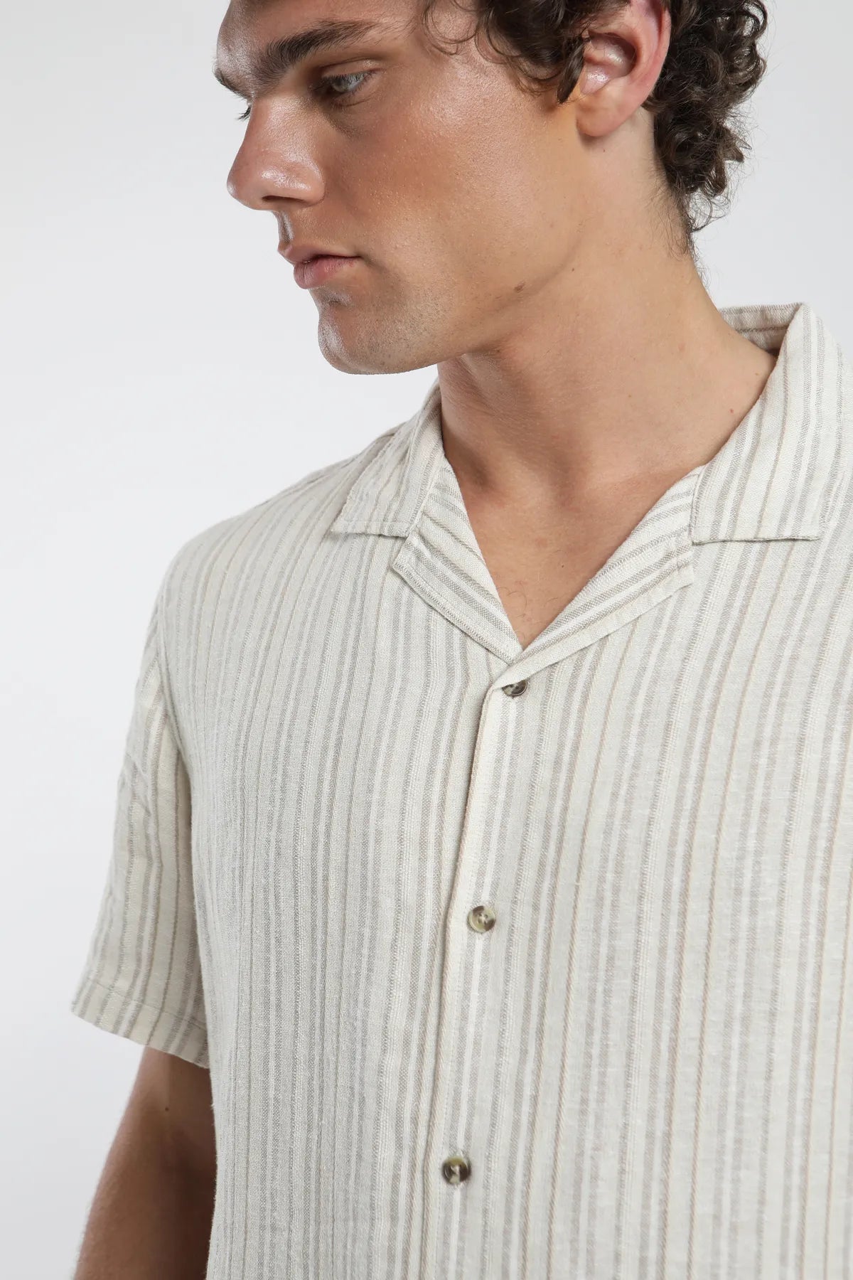 Camisa manga corta Jervis taupe - Lino - Frøens