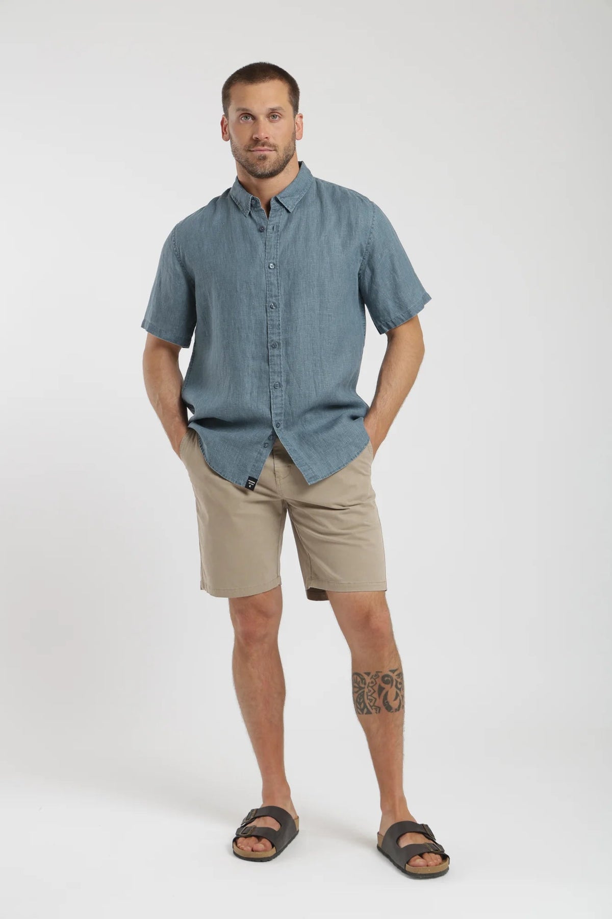 Camisa manga corta lino azul Froens