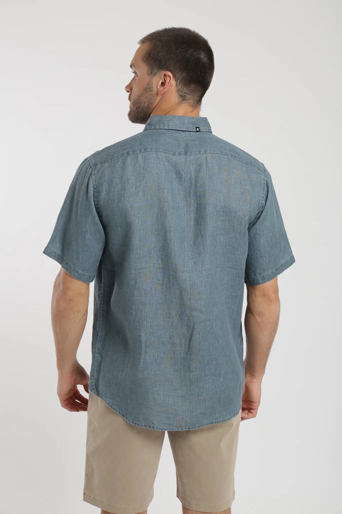 Camisa manga corta lino azul Froens