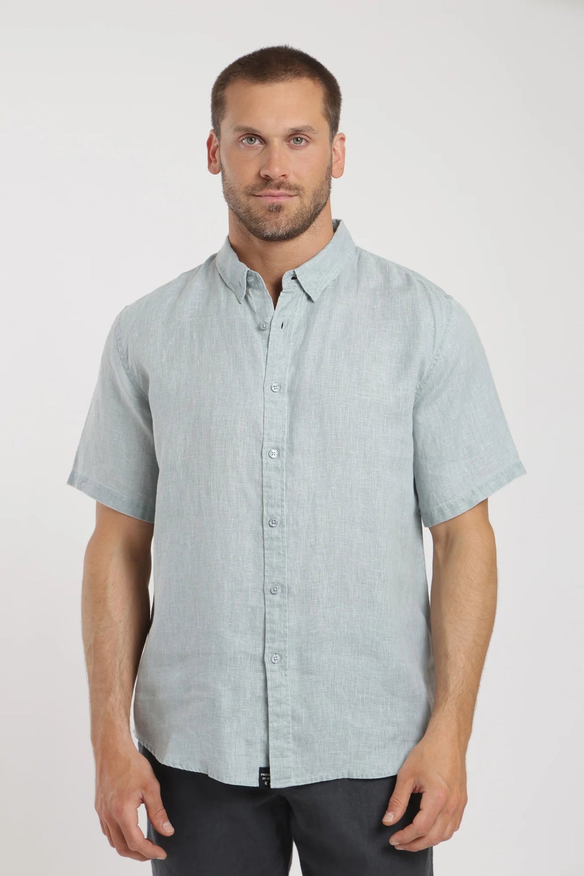 Camisa manga corta lino celeste Froens
