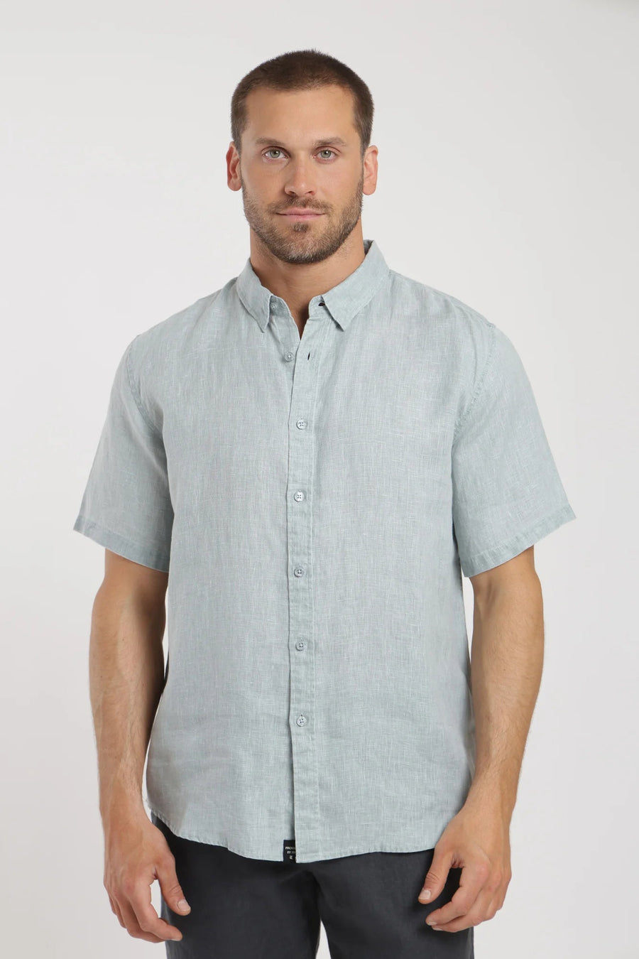 Camisa manga corta lino celeste Froens