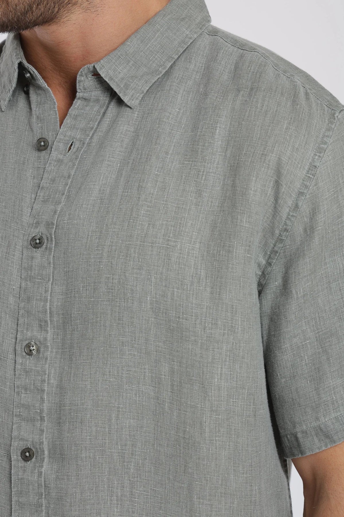 Camisa manga corta lino olivo Froens