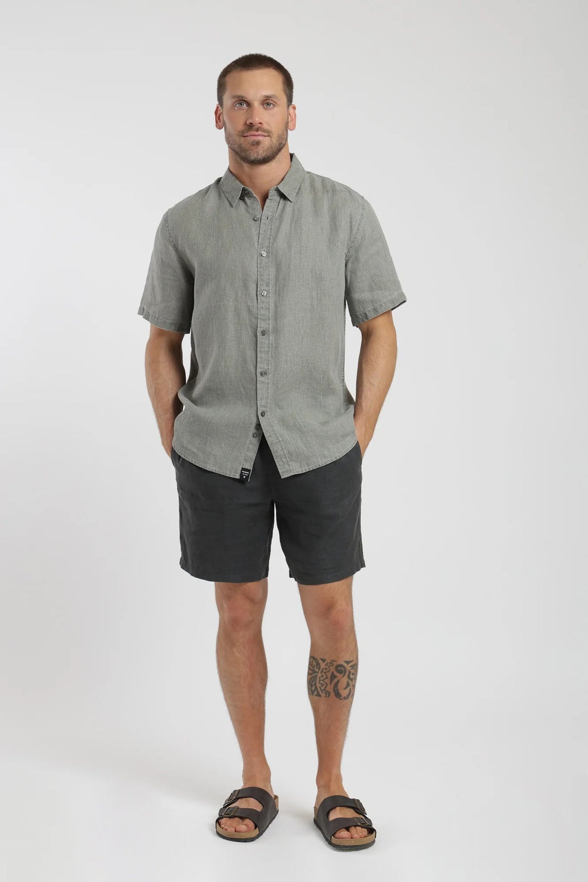 Camisa manga corta lino olivo Froens