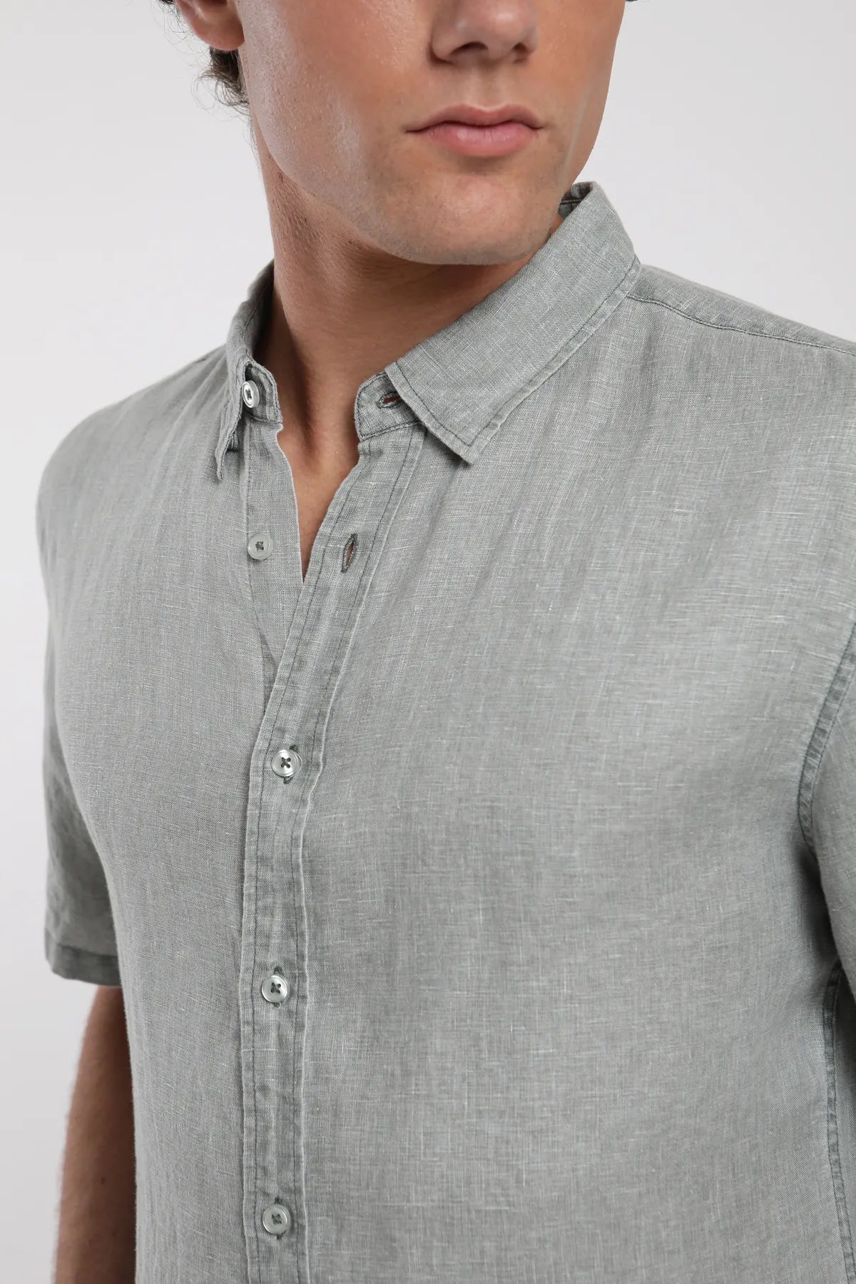 Camisa manga corta verde - Lino - Frøens