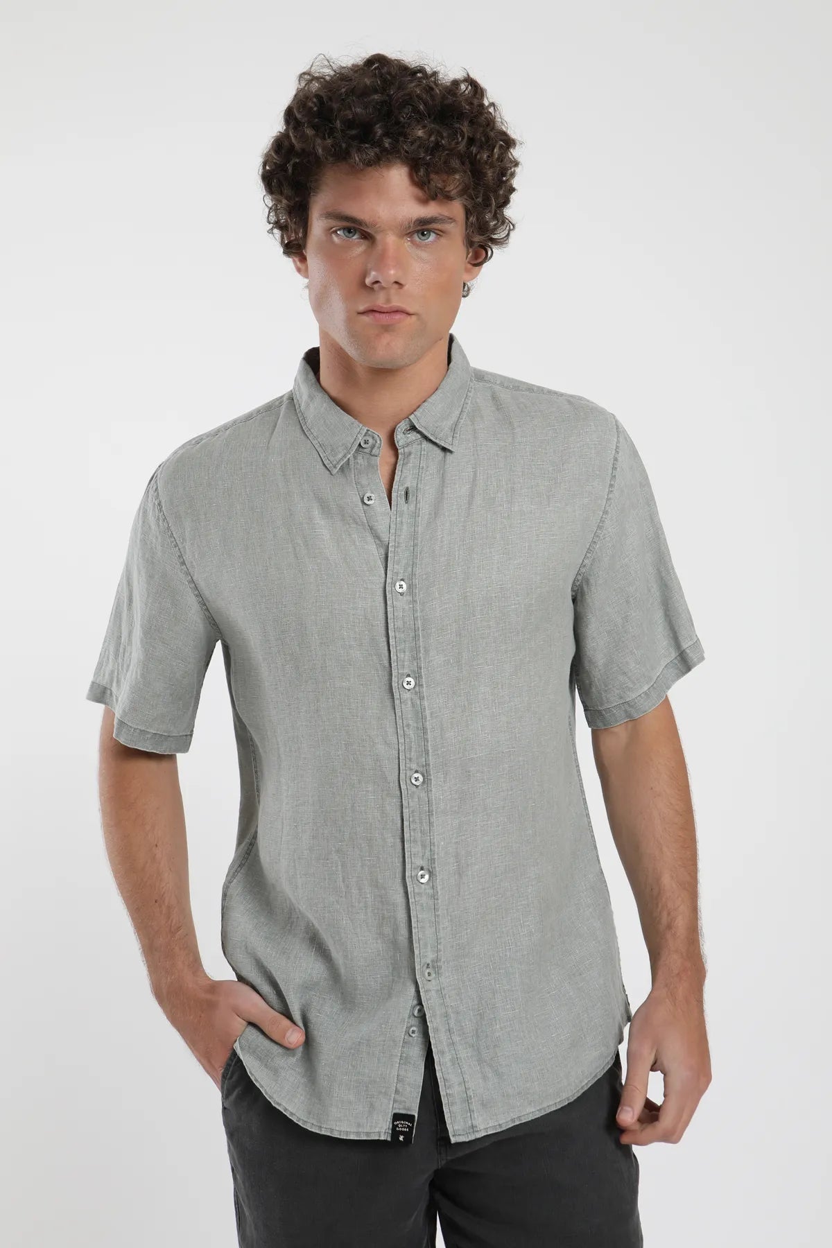 Camisa manga corta verde - Lino - Frøens