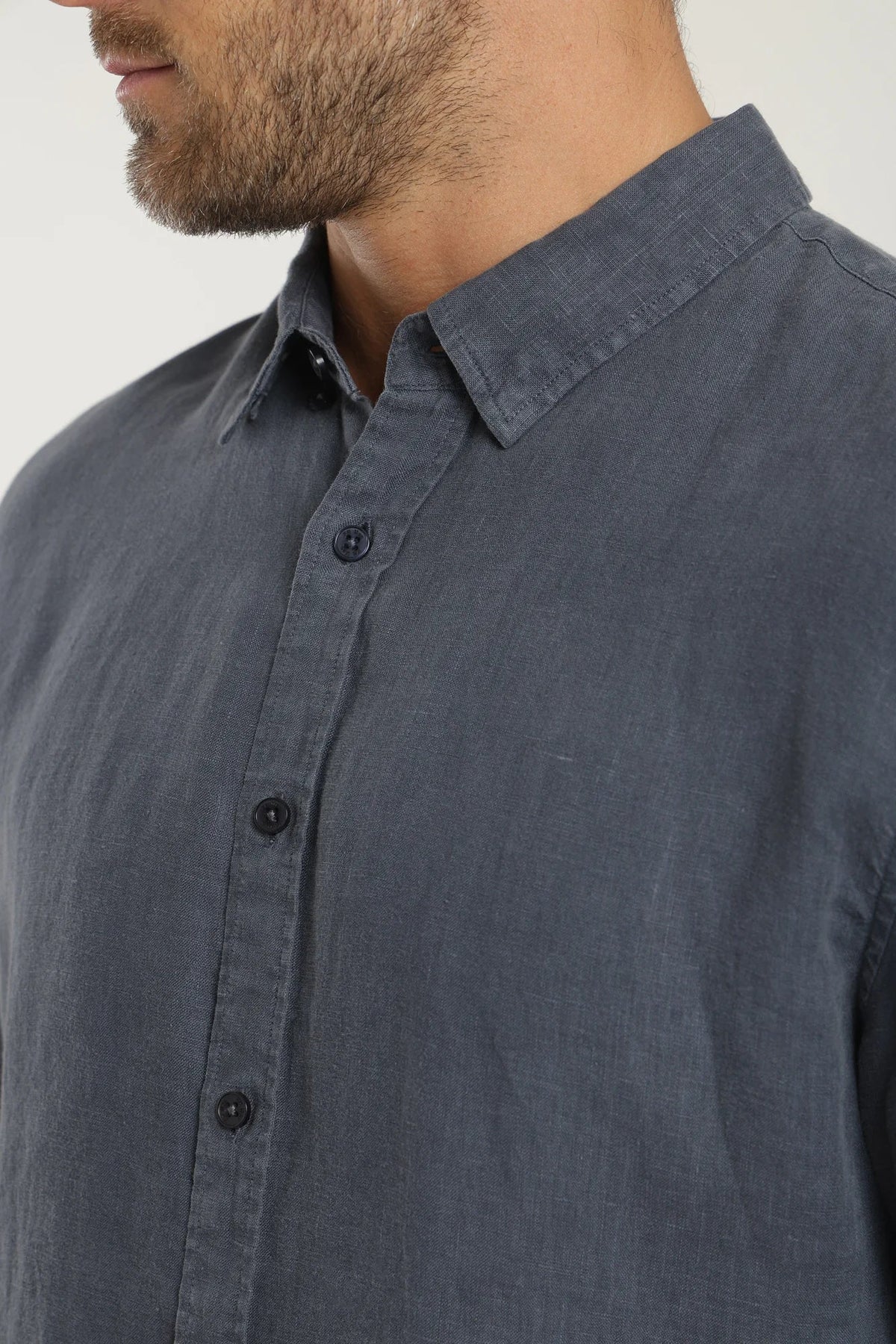 Camisa manga larga lino azul Froens