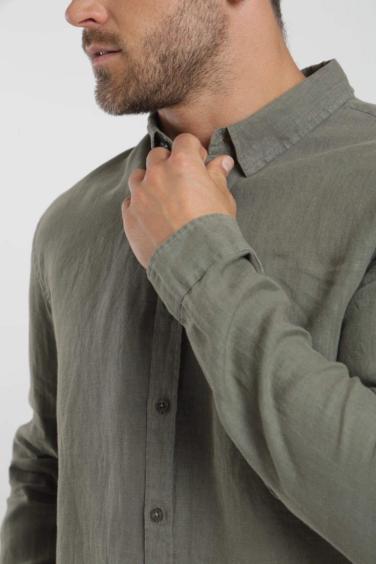 Camisa manga larga lino verde Froens