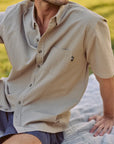 Camisa manga corta Texture beige lineas