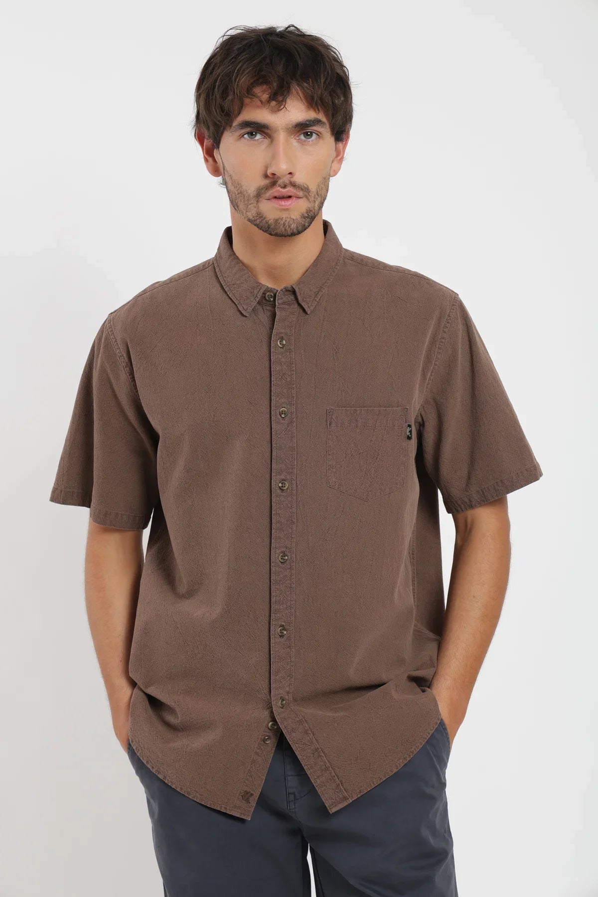 Camisa manga corta Texture café Froens