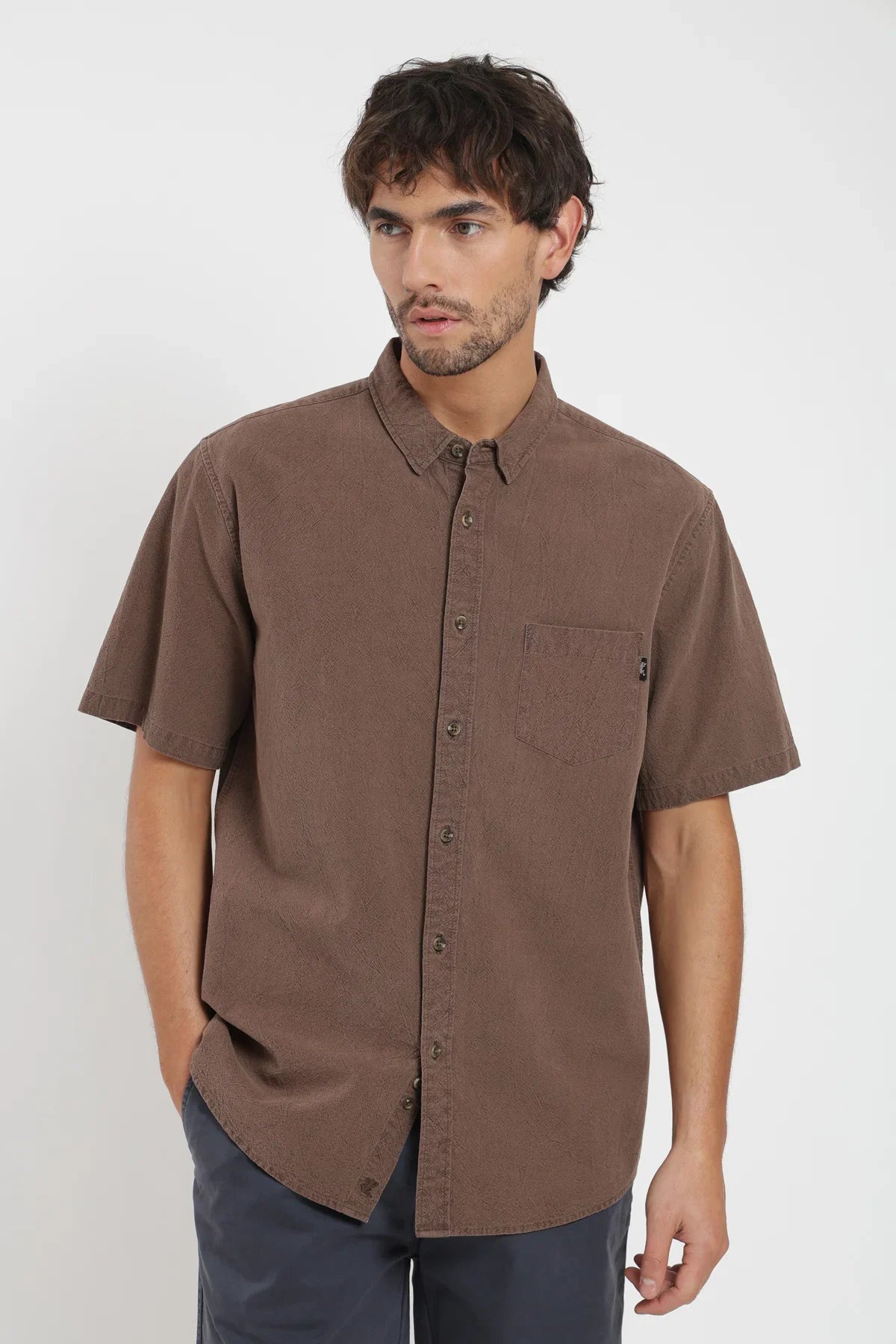 Camisa manga corta Texture café Froens