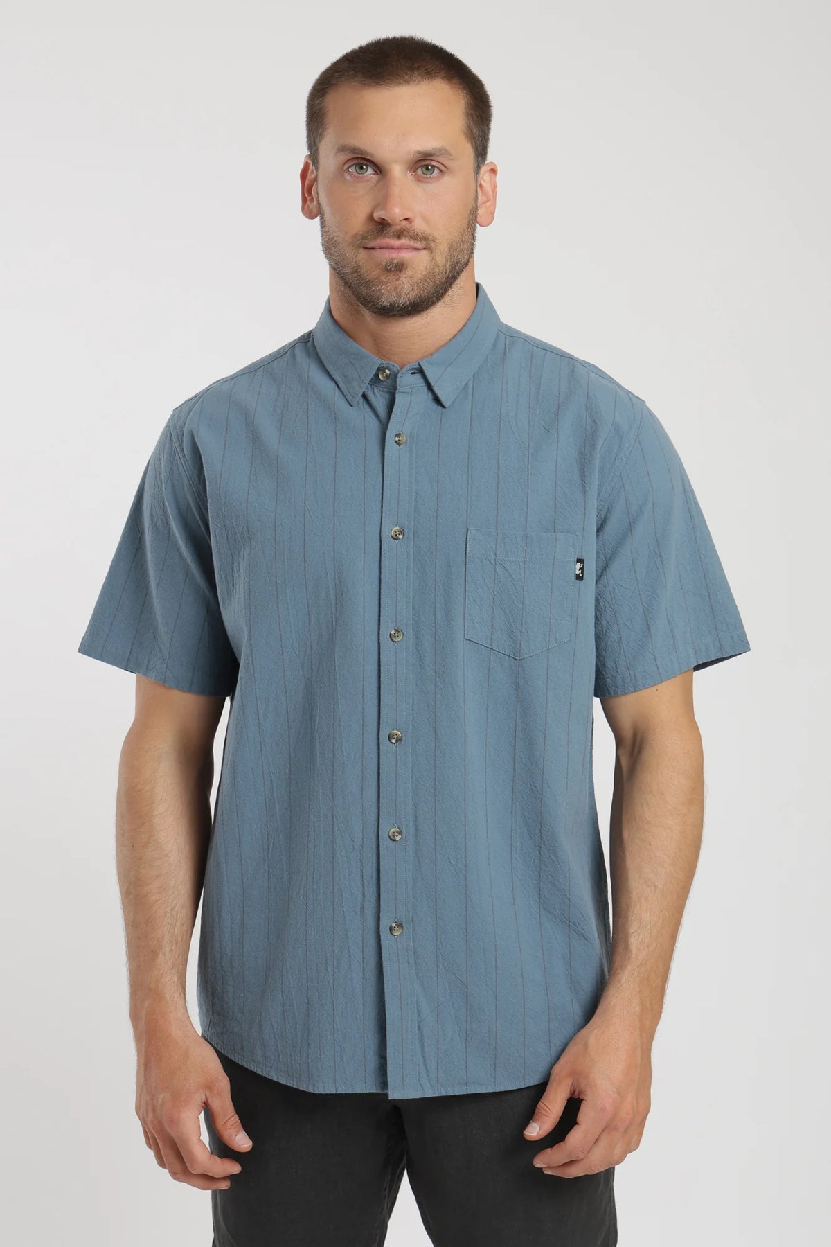 Camisa manga corta texture celeste Froens