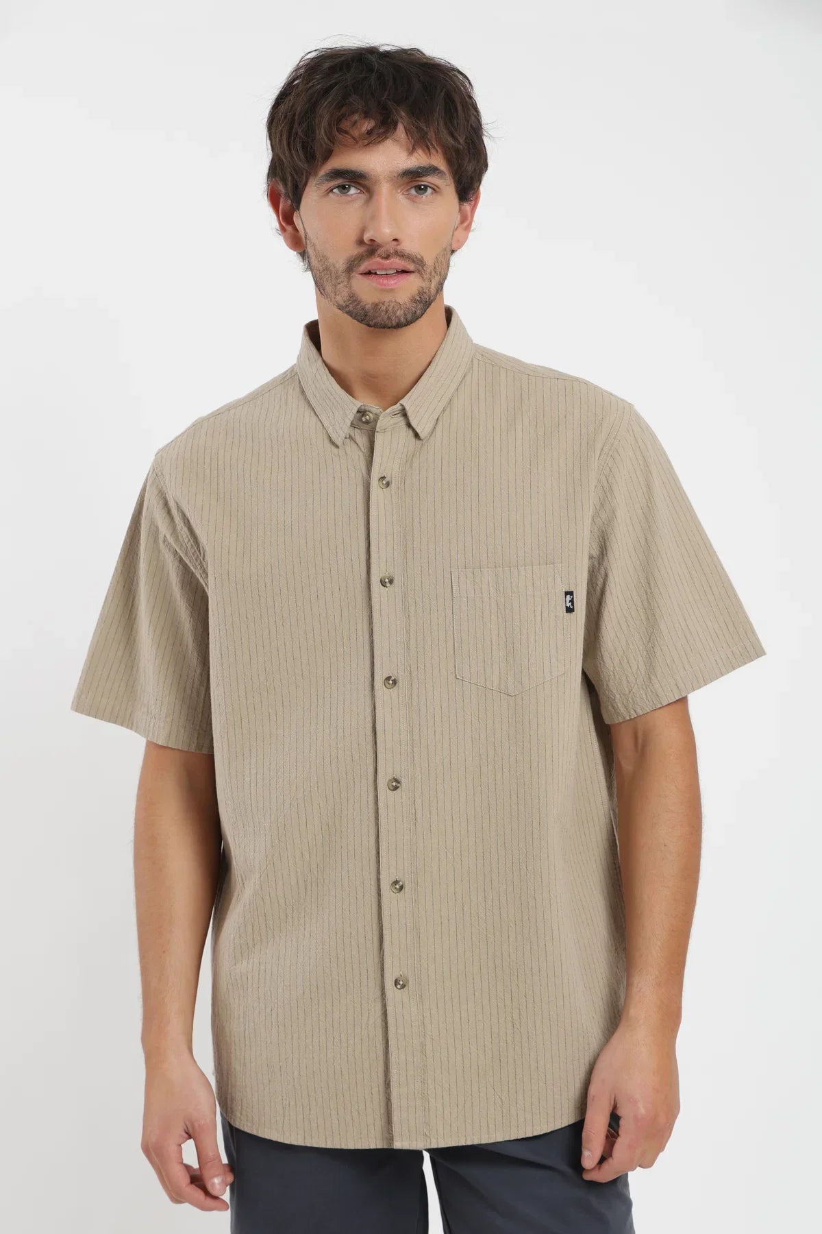 Camisa manga corta Texture beige lineas Froens
