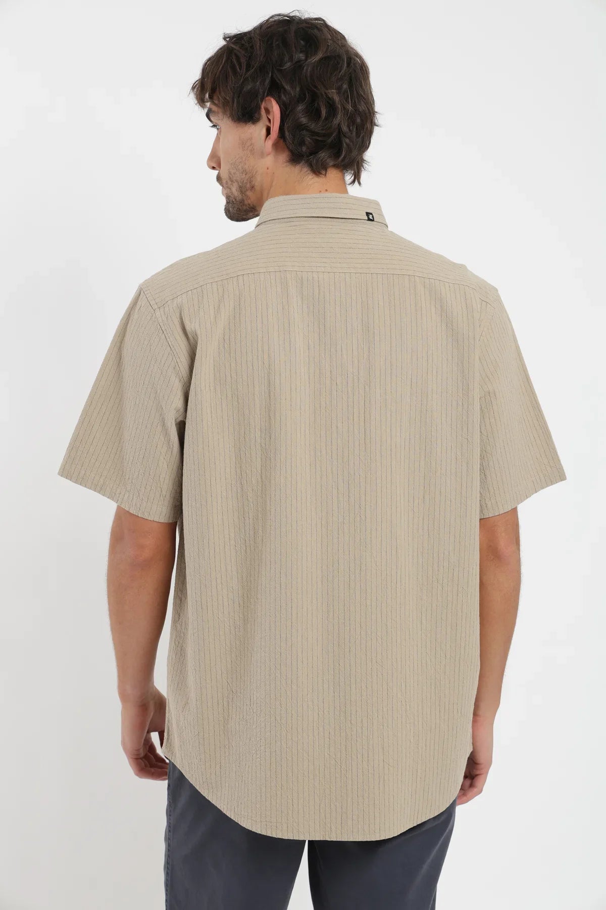 Camisa manga corta Texture beige lineas Froens
