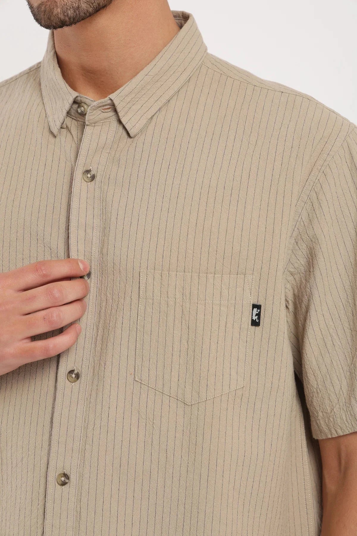 Camisa manga corta Texture beige lineas Froens